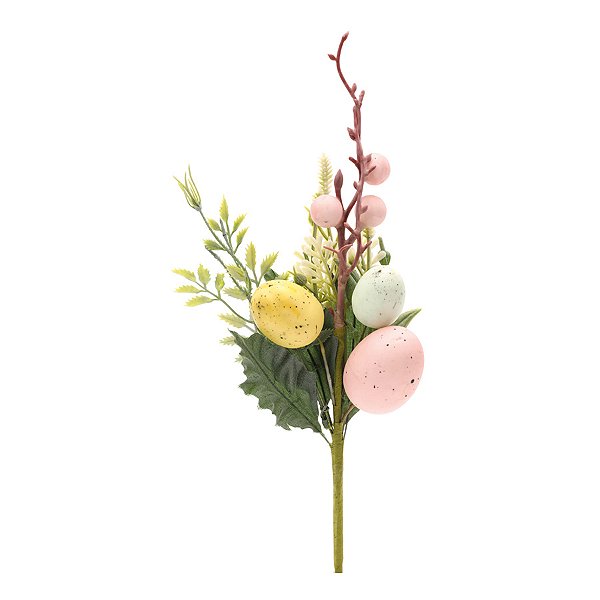 Galho Curto Decorativo Folhas com Ovos de Codorna - 29cm - 1 unidade - Cromus - Rizzo