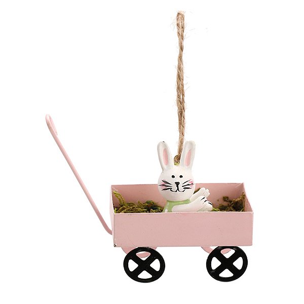 Enfeite para Pendurar Carrinhos de Mão de Páscoa Rosa - 8x6x4cm - 1 unidade - Cromus - Rizzo