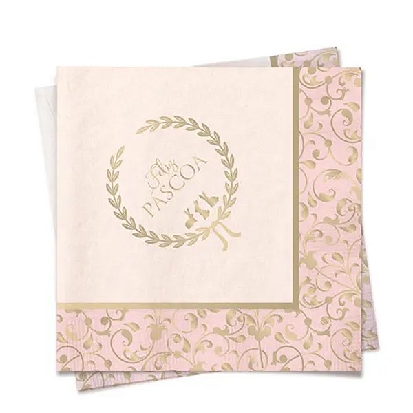Guardanapo de Papel - Arabesco Feliz Páscoa - Rosa Pastel  - 20 unidades - Cromus - Rizzo