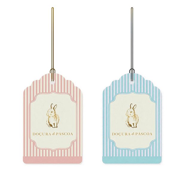 Tag Decorativa de Páscoa - Lavie Rosa Claro/Azul - 12 unidades - Cromus - Rizzo