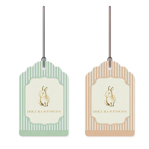 Tag Decorativa de Páscoa - Lavie Verde Claro/Marrom - 12 unidades - Cromus - Rizzo