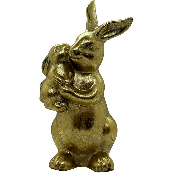Coelho com Filhote no Colo Decorativo Dourado - 1 unidade - Cromus - Rizzo