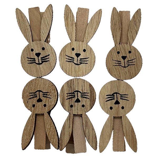 Prendedor de Páscoa Coelho - Madeira - 6 unidades - Cromus - Rizzo