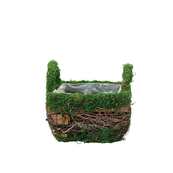 Cesta Quadrada de Musgo Verde/Marrom - 22cm - 1 unidade - Cromus - Rizzo