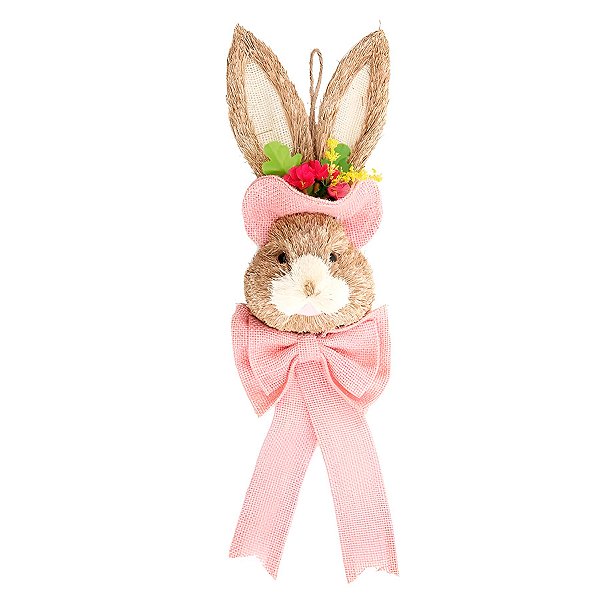 Enfeite Para Pendurar Cabeça de Coelho com Chapéu Rosa M - 1 unidade - Cromus - Rizzo