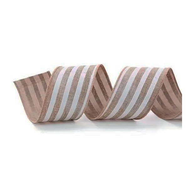 Fita Decorativa de Natal Listras - Nude e Branco - 6,3cmx9,14m - 1 unidade - Cromus - Rizzo