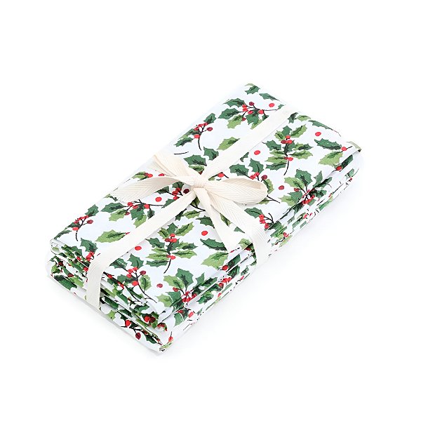 Guardanapo de Natal Azevinho - Verde/Branco/Vermelho - 40cm - 4 unidades - Cromus - Rizzo