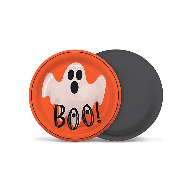 Prato de Papel Redondo - "Boo" Travessuras Halloween - 18cm - 8 unidades - Cromus - Rizzo