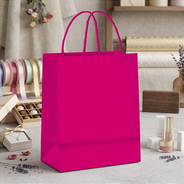 Sacola de Papel P 21,5x15x8cm - Pink - Embalagem Econômica - 10 unidades - Cromus - Rizzo