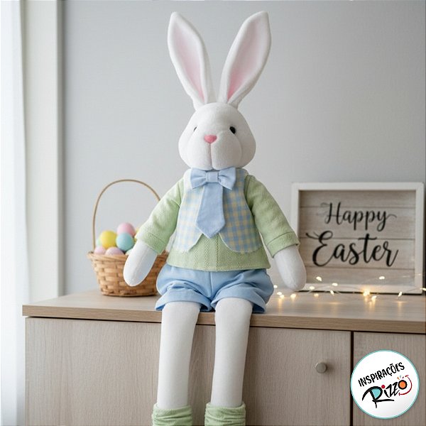 Coelho Decorativo Sentado Com Gravata - 1 unidade - Cromus Páscoa - Rizzo