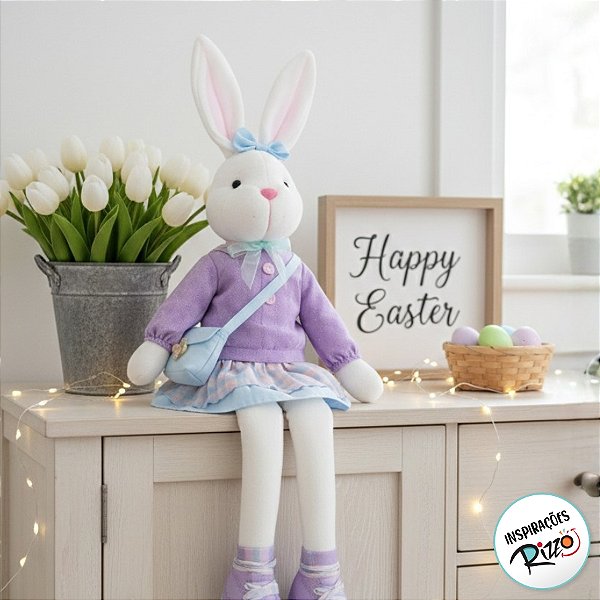Coelho Decorativo Sentado Moletom Lilas - 1 unidade - Cromus Páscoa - Rizzo