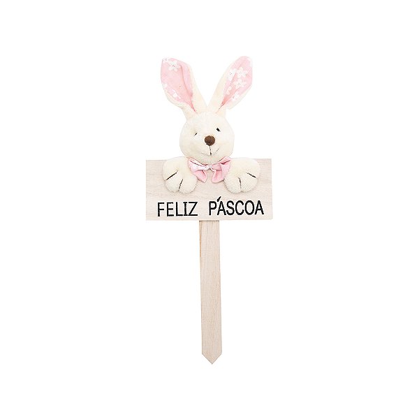 Plaquinha MDF Feliz Páscoa com Coelho Florido Rosa - 1 unidade - Cromus -