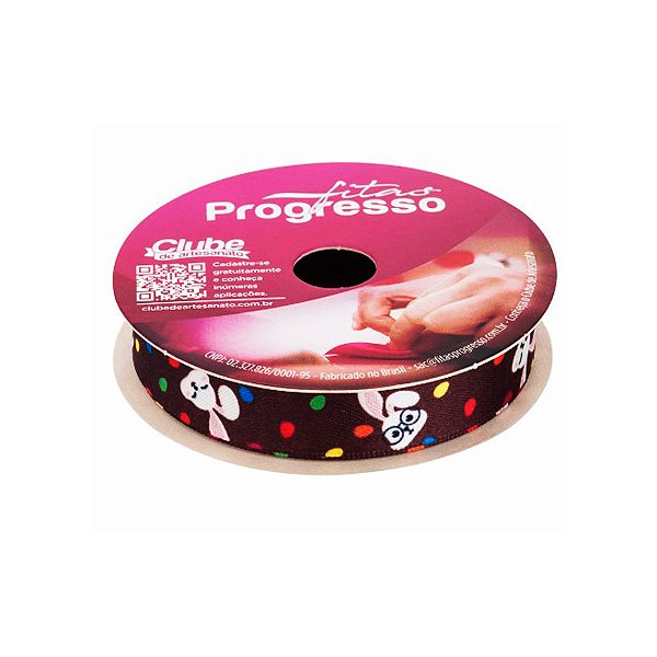 Fita de Cetim ECF003TR 15mm - Cor 049 - Coelhinhos da Páscoa e Ovinhos Coloridos - Rolo 10m - 1 unidade - Fitas Progress