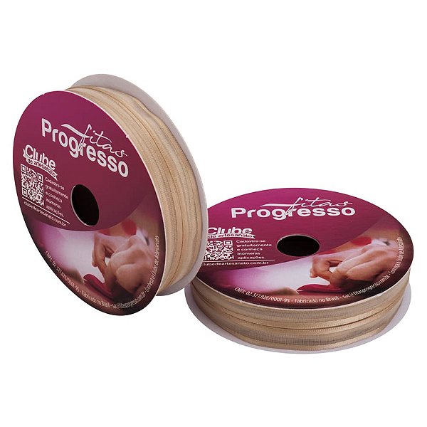 Fita Voal com Cetim Progresso 7mm nº1 - 10m Cor 236 Bege - 01 unidade