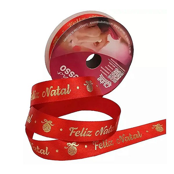 Fita de Cetim 15mm - 10m Cor 368 - Natal Vermelha e Dourado - 1 unidade - Progresso - Rizzo