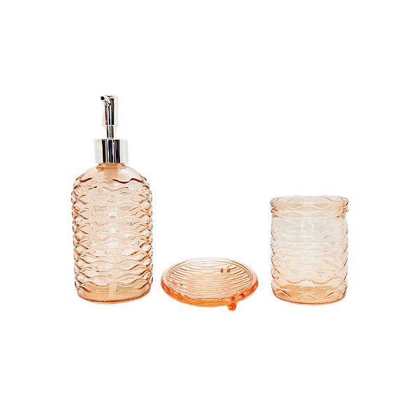 Kit para Banheiro de Vidro 3 Peças - 420ml - Laranja - 1 unidade - Rizzo