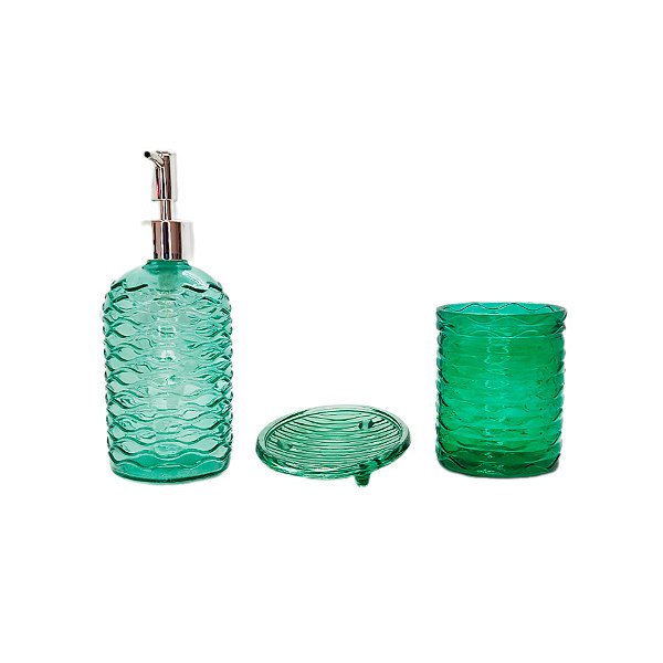 Kit para Banheiro de Vidro 3 Peças - 420ml - Verde - 1 unidade - Rizzo