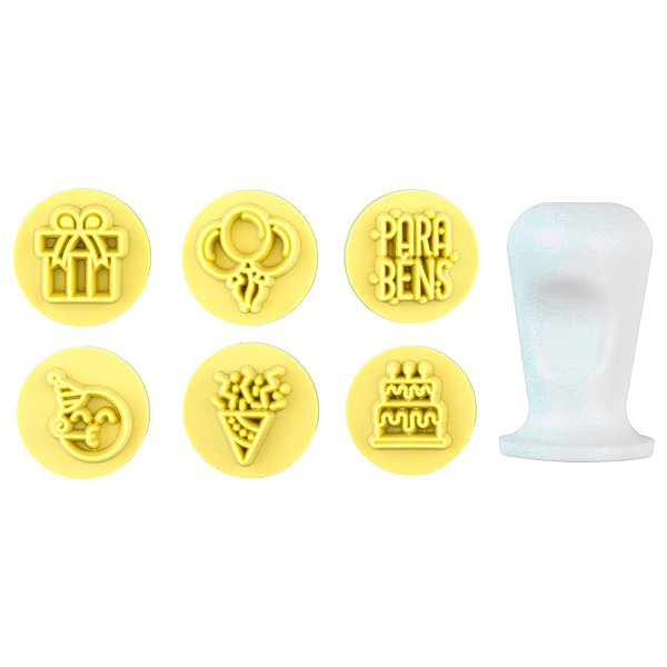 Kit Carimbos Parabéns Amarelo - 2cm - 6 unidades - BlueStar - Rizzo