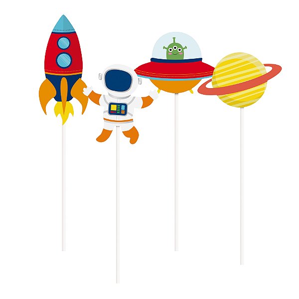 Pick Decorativo Longo para Vaso Festa Astronauta - 8 unidades - Cromus - Rizzo Festas