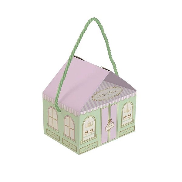 Caixa Casinha Para Docinhos - Quinn Verde e Lilas - 12x9,5x5cm - 10 unidades - Cromus - Rizzo