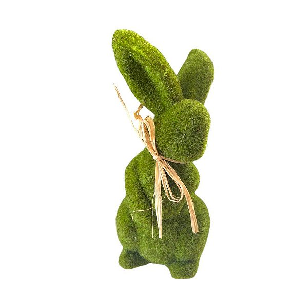 Coelho Decorativo de Grama em Pé com Laço de Palha - 26cm - 1 unidade - Rizzo