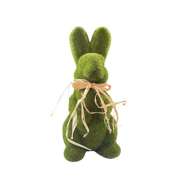 Coelho Decorativo de Grama em Pé com Laço de Palha - 24cm  - 1 unidade - Rizzo