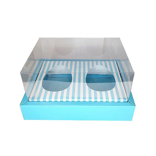Caixa de Ovo Duplo de Páscoa 150 g com Moldura Listrado Azul - 5 unidades - ASSK - Rizzo