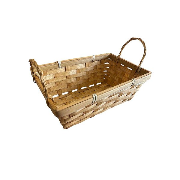 Cesta Decorativa de Bambu Retangular com alça - Bambu - 22cm - 1 unidade - Cromus - Rizzo