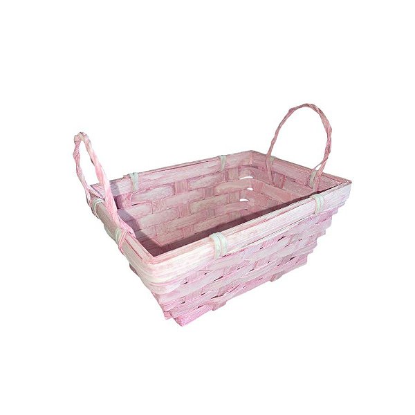 Cesta Decorativa de Bambu Retangular com alça - Rosa - 18cm - 1 unidade - Cromus - Rizzo