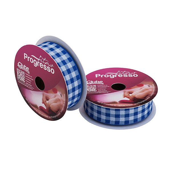 Fita de Cetim 10m x 22mm - Cor 214 - Xadrez Azul Royal - Rolo 10 metros  - 1 unidade - Progresso - Rizzo