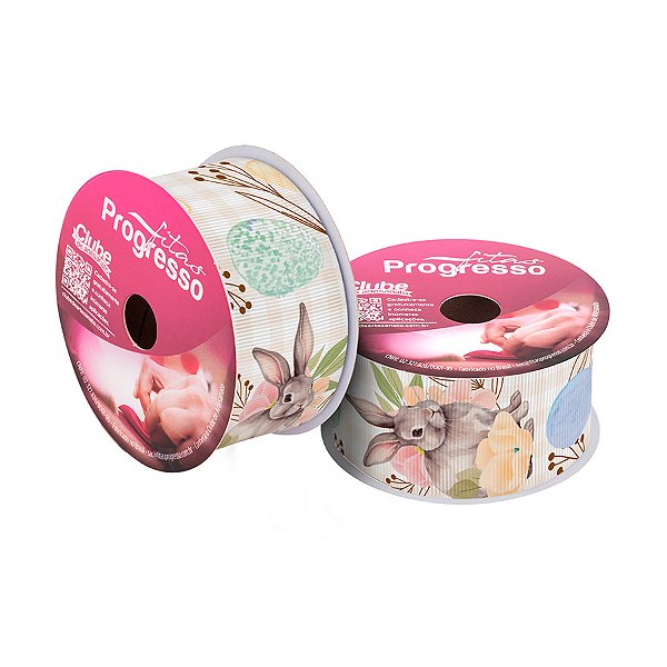Fita de Cetim 10m x 38mm - Cor 344 - Coelho cm Florais - Rolo 10 metros  - 1 unidade - Progresso - Rizzo