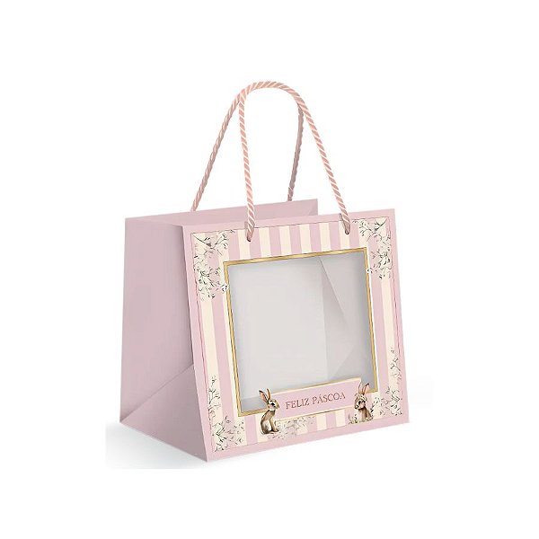 Sacola Premium Para Caixa Meio Ovo Com Visor - Doce Páscoa - 30x26x14cm - 1 unidade - Cromus - Rizzo