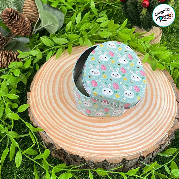 Lata de Metal de Páscoa - Coelho com Ovos - 11,5cm - 1 unidade - Rizzo