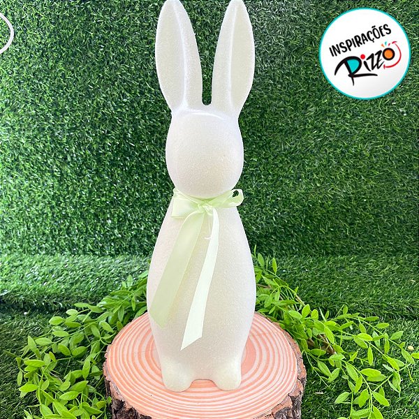 Enfeite Decorativo de Páscoa - Coelho Verde Flocado com Laço - 40cm - 1 unidade - Cromus - Rizzo