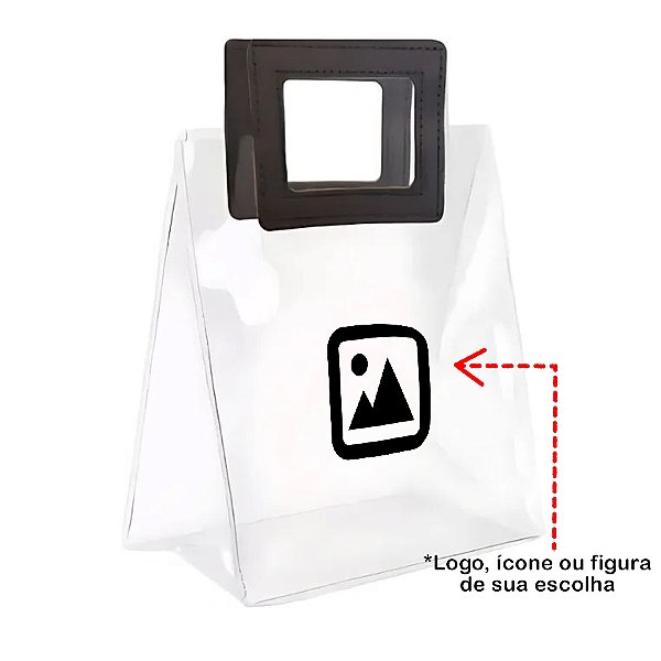 Sacola PVC com Alça Quadrada de Couro Preto com Logo Preto - 22x26x12cm - 1 unidade - Rizzo Personalize