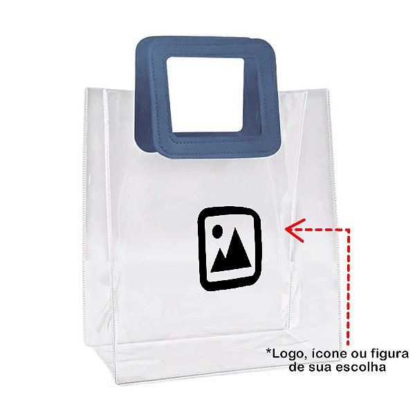Sacola PVC com Alça Quadrada de Couro Azul com Logo Preto - 15x15x10cm - 1 unidade - Rizzo Personalize