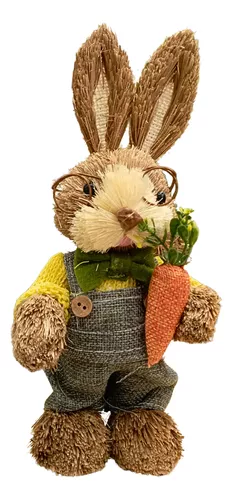 Decoração de Páscoa Coelho de Palha com Óculos e Cenoura Rústico - 24cm - 01 Unidade - Rizzo
