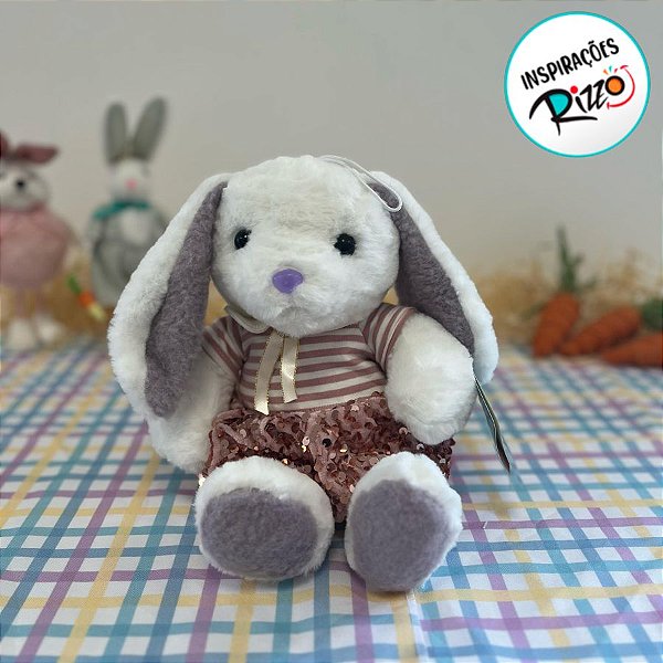 Coelha de Pelúcia Branco e Roxo com Saia Rose - 30cm - 1 unidade - Rizzo