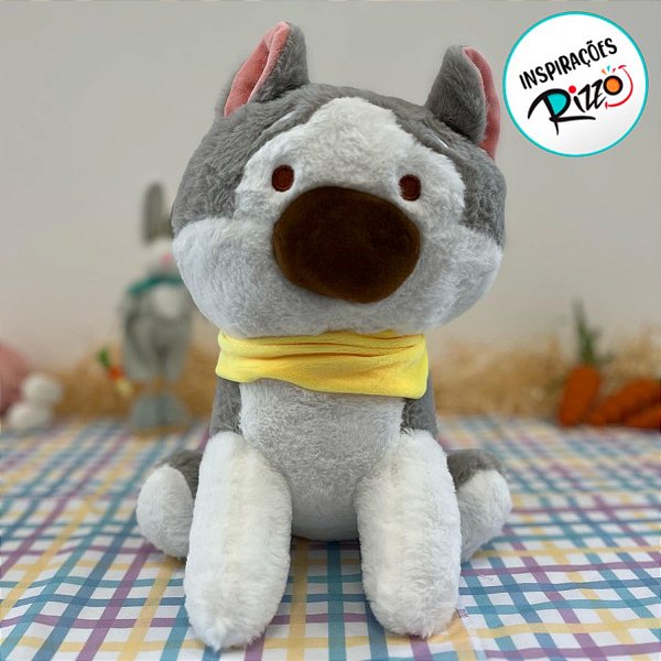 Cachorro de Pelúcia Cinza Sentado - 29cm - 1 unidade - Rizzo