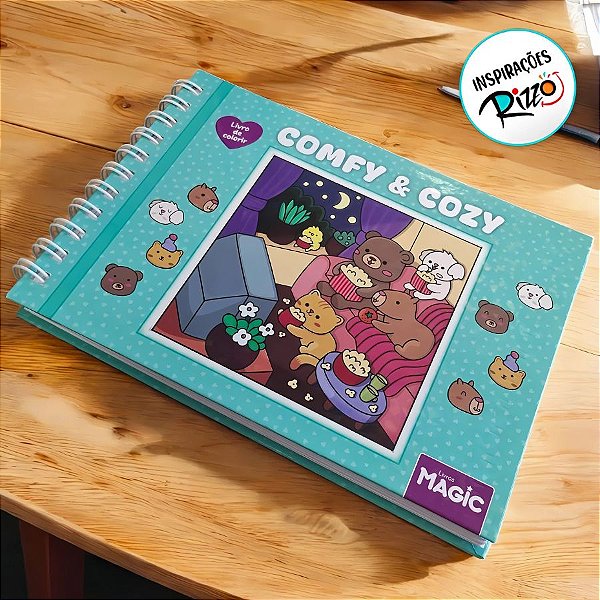 Livro Ilustrado Para Colorir - Comfy & Cozy - Verde Água - 96 Páginas - 1 unidade - Rizzo - Rizzo