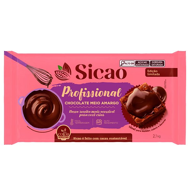 Chocolate Meio Amargo Profissional - Barra - 2,1 kg - 1 unidade - Sicao - Rizzo