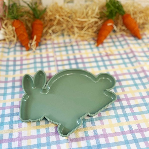 Bandeja Decorativa de Páscoa - Coelho Verde Menta - 24cm - 1 unidade - Só Boleiras - Rizzo