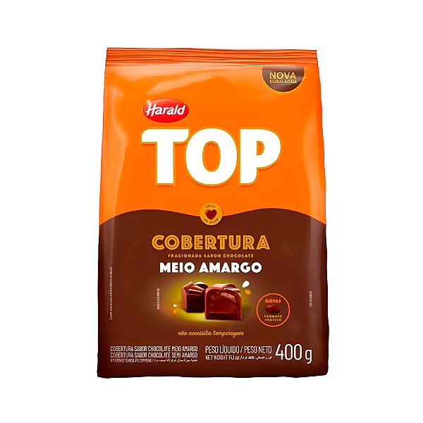 Cobertura em Gotas Meio Amargo - Top - 400g - 1 unidade - Harald - Rizzo