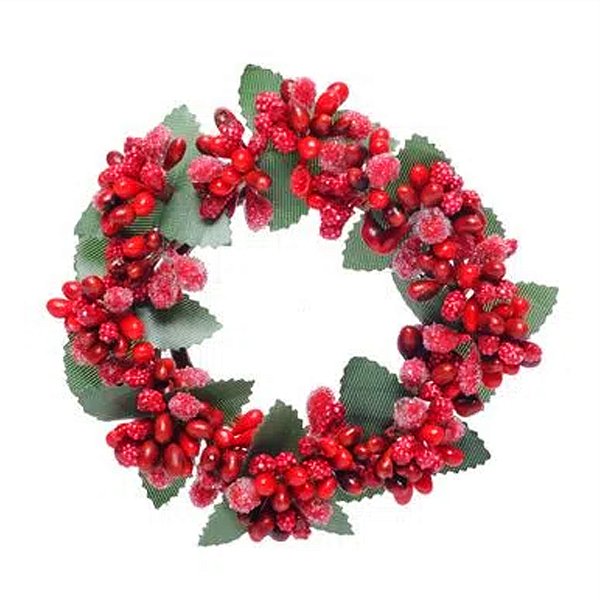 Mini Guirlanda Folhas e Frutas Açucarada 10cm - Vermelha/Verde - 1 unidade - Cromus - Rizzo