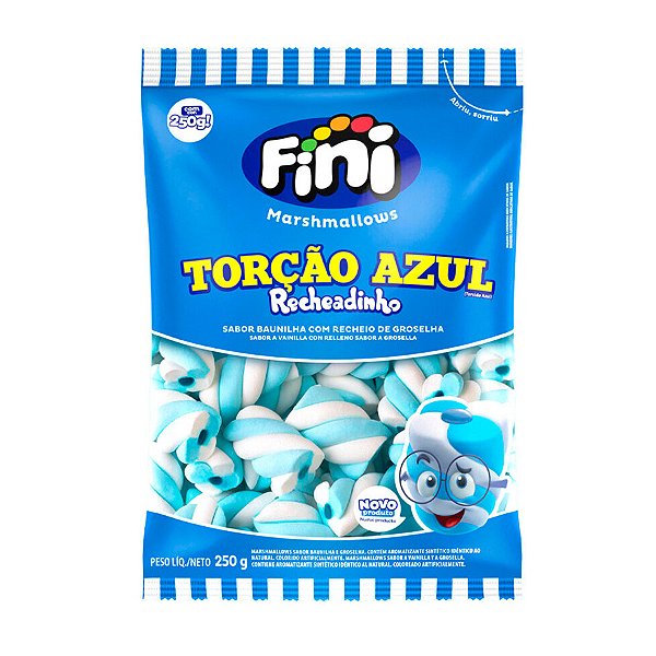Marshmallow Torção Azul Recheadinho - 250 g - 1 unidade - Fini - Rizzo