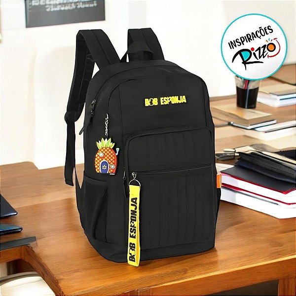 Mochila Escolar - Bob Esponja - Preta - 44,3x30,3,17,5cm - 1 unidade - Rizzo