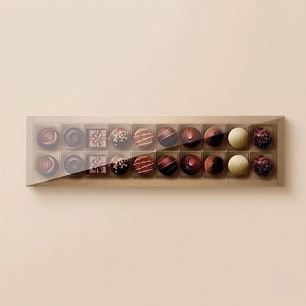 Caixa 20 Doces Retangular Kraft com Tampa Cristal - 10 unidades - 39x9,5x4cm - Cromus Profissional - Rizzo Confeitaria