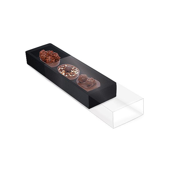 Caixa Luva para Três Meio Ovos 50g Páscoa Preto - 10 unidades - 26,5x7,5x3,5cm - Cromus Profissional - Rizzo Embalagens