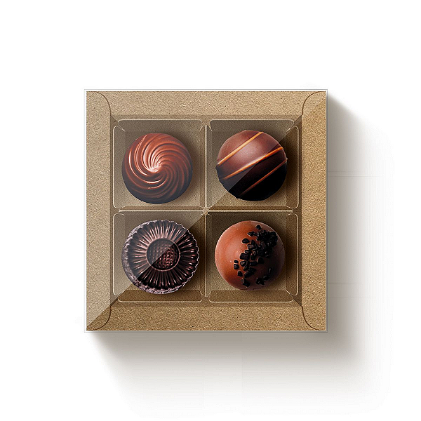 Caixa 4 Doces Quadrada Kraft com Tampa Cristal - 10 unidades - 9,5x9,5x4cm - Cromus Profissional