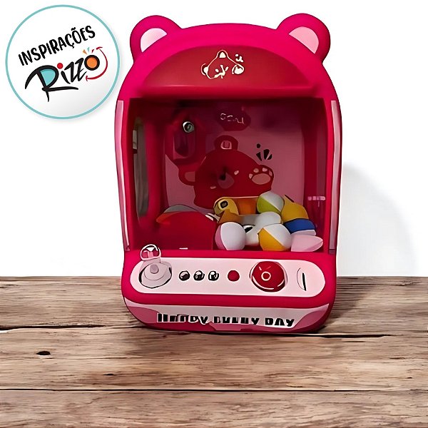 Máquina de Pegar Ursinho Vermelha - Interativa com Pelúcias e Acessórios - 31x24x20cm - 1 unidade - Rizzo